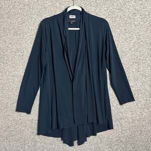 Sun Kim Women's Size Small Blue Stretch Long Sleeve Open Front Cardigan